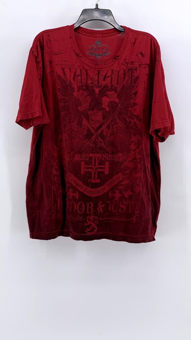 HELIX Men's Red Y2K Crewneck Short Sleeve Graphic T-Shirt SZ XL